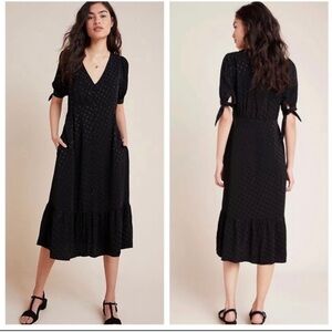 Maeve by Anthropologie Eudora Black Button-Up Midi Dress Size 2
